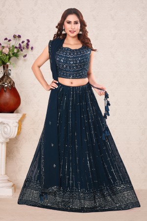 Peacock Blue Georgett/Chiffon Lehenga 